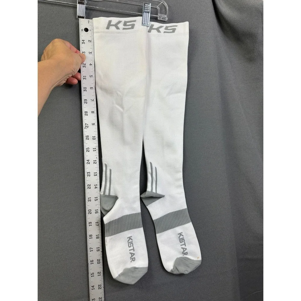 Kistar‎ KS Athletic Over The Calf Socks White Grey Compression Knee High Sport
